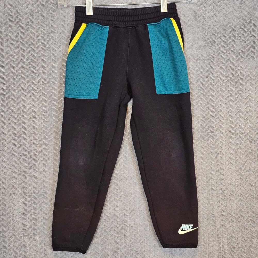 Nike Kids Black Teal Yellow Colorblock Jogger Sweatpants Size 6 M L209-023